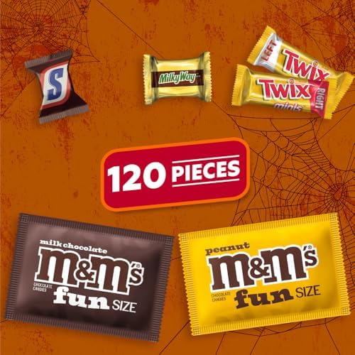 M&M'S, SNICKERS, TWIX & MILKY WAY Milk Chocolate Halloween Candy Bag Variety Pack, Assorted Chocolate Candy for Halloween Party Favors, Trick or Treating and More, 120 Ct Bag (Pack of 2)