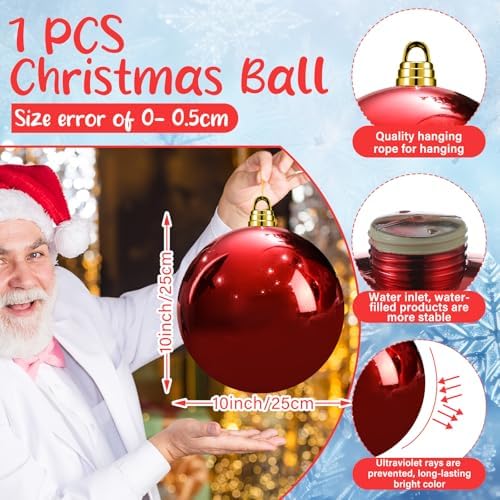 Threan 10 Inch Large Red Shiny Christmas Ball Ornaments for Christmas Tree