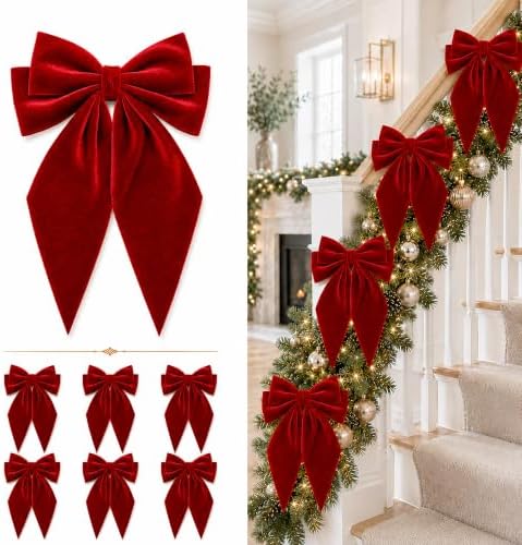 Large Christmas Bows, Velvet Bows for Xmas Tree Topper Garland Wreath Decor