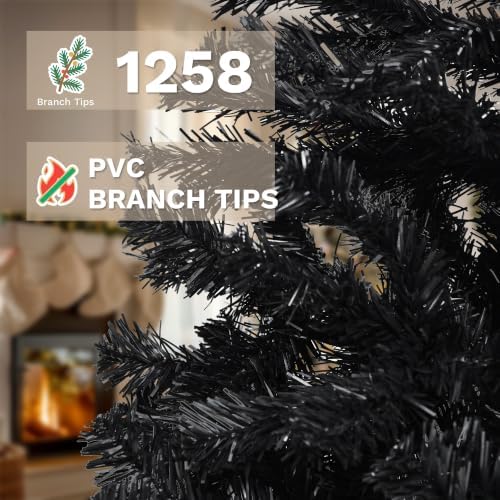 DWVO 7.5ft Artificial Black Halloween Christmas Tree, 1258 Tips