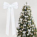 12Pcs White Velvet Ribbon Bows Christmas Tree Decorations,5in x 10in Xmas Ornaments for Tree Home Party Front Door Wreath Garland Holiday Decor