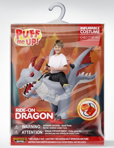 Spooktacular Creations Kids Inflatable Costumes, Ride on Dragon Inflatable Costume, Gray Dinosaur Blow up Outfit