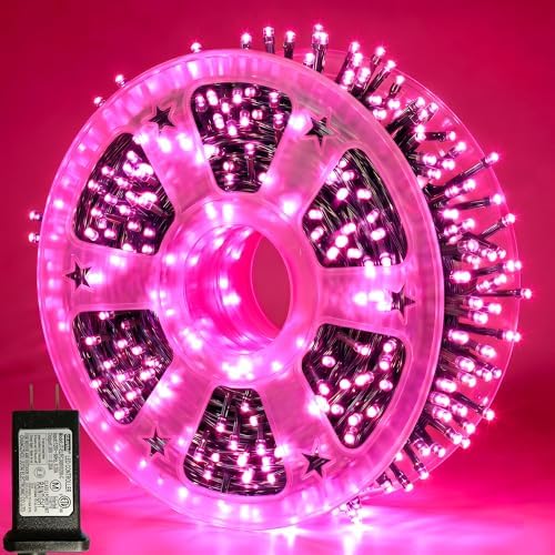 Pooqla 1000 LED Pink Christmas Lights Outdoor String Lights, 328 ft