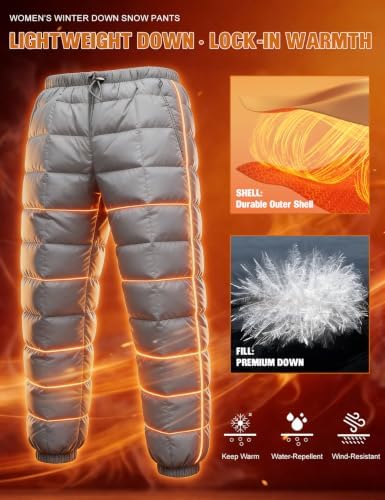 Womens Snow Pants Packable Winter Windproof Down Ski Trousers