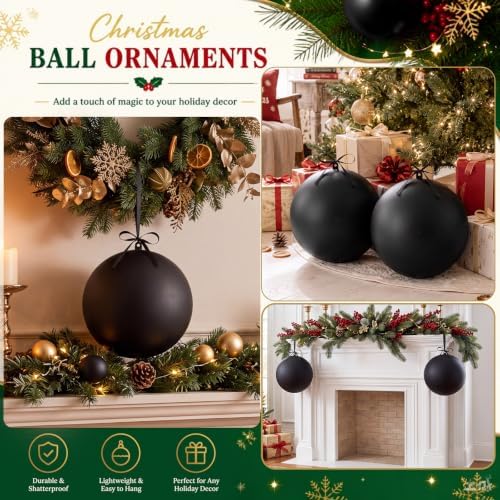 Weysat 4 Pcs Large Fillable Christmas Ball Ornaments, Matte Black, 10 Inch