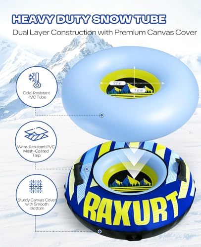 48'' Heavy Duty Snow Tube with Canvas Cover, Snow Sled for Kids & Adults