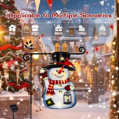 Lighted Christmas Garden Flag, 8 Modes Double Sided Solar Christmas Decorations Outdoor LED Navidad Flag, Yard Decorations for Xmas Patio Lawn Porch (White, 12x18)