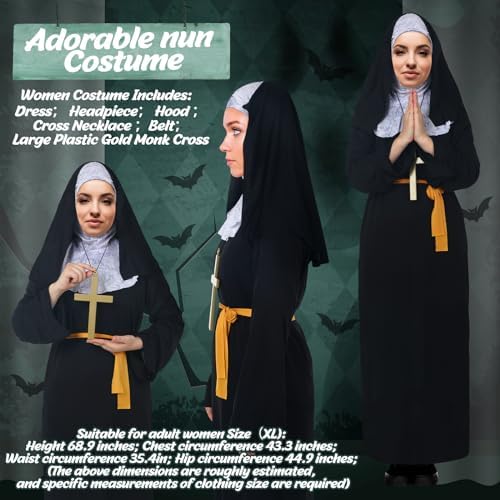 Shinymoon Halloween Priest Costume Nun Costume with Robe Cross Accessories Crucifix Necklace Prop for Women Men Adult, Black (Large)