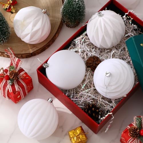 Liliful 4 Inch 12 Pcs Velvet Christmas Ornaments Balls, White