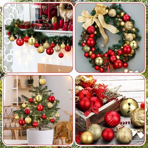 Lunmon 64 Pcs Red and Gold Christmas Ball Ornaments Glitter Xmas Bulbs