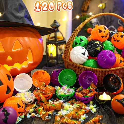 Lallisa 120 Pcs Halloween Pumpkin Container Bucket Plastic, Colorful