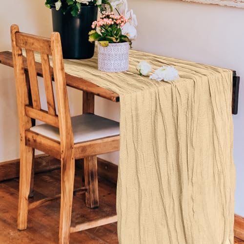 12 Pack Cheesecloth Table Runner, Runner Gauze Boho Wedding Decor Romantic Table Runner for Wedding Birthday Party(35" x 118") (Light Brown)