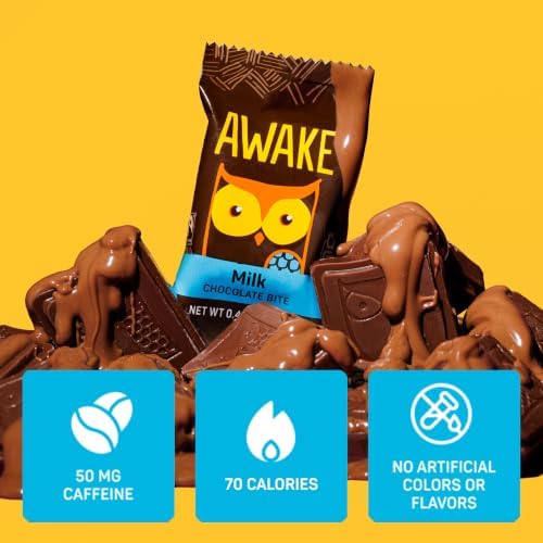 AWAKE - Caffeinated Chocolate Bites - 50mg Caffeine - Variety Pack (3 Flavors), 50 pieces - Peanut Butter, Milk, & Caramel - Energy Bites - Coffee Alternative - Fairtrade, Gluten Free, Non GMO - 0.48oz