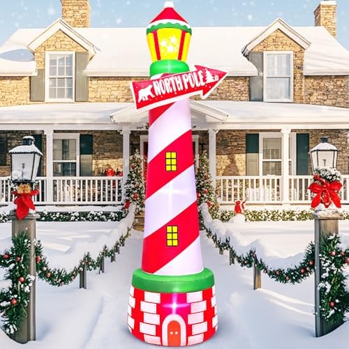 KOOY 7FT Inflatable Christmas Decorations, Christmas Blow Ups Yard Decorations with LED Light Up,Inflatable Lighthouse, Inflatable Outdoor Decoration for Xmas Yard Decor