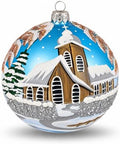 Hand Blown Glass Ball Christmas Ornament, 5 in, Chapel Blue