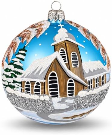 Hand Blown Glass Ball Christmas Ornament, 5 in, Chapel Blue