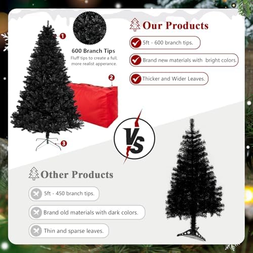 5ft Black Artificial Christmas Tree,Arbol de Navidad Fake Xmas Tree