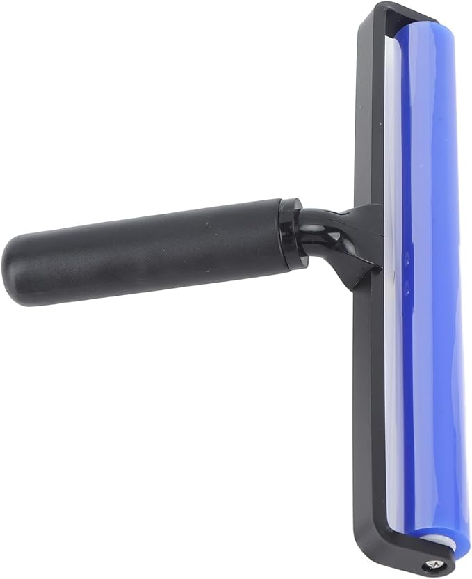 GOWENIC Static Dust Removal Roller, Sticky Blue Silicone Soft Cleaner Roller with Black Handle for Lint Pet Hair Lint Reusable Carpet Fabric (8 Inch)