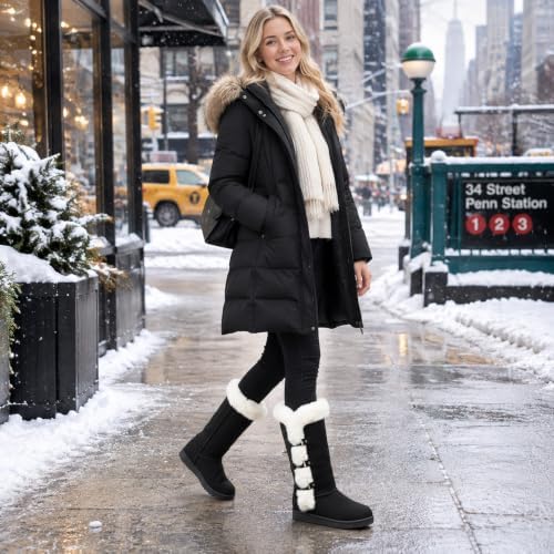 Women's Mid Calf Furry Snow Boots Warm Winter Boots