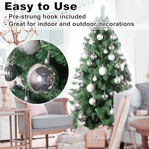 Silver 4.0" Large Christmas Balls - Christmas Tree Decoration Ornaments Shatterproof Hanging Balls for Birthday Halloween Holiday Wedding Decorations Set of 4pcs