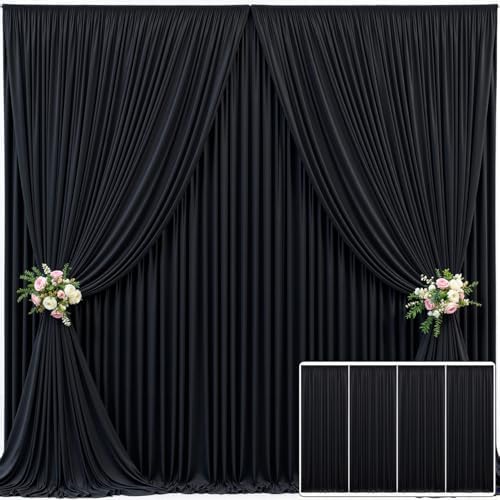 4 Panels Black Backdrop Curtain for Parties Wrinkle Free Black Photo Curtains Backdrop Drapes Fabric Decoration for Birthday Party Wedding 20ft(W) x 10ft(H)