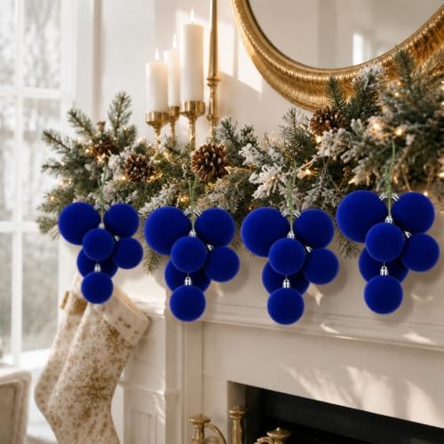 Roowest 4 Sets Large Blue Velvet Christmas Ball Clusters Ornaments Decor