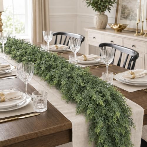 9FT Christmas Cedar Garland Real Touch Greenery for Mantle Decor