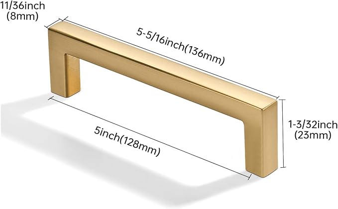 khtumeware 2 Pack 5 inch(128mm) Hole Center Champagne Bronze Cabinet Pulls Solid Heavy-Duty Square Champagne Brass Cabinet Handles Drawer Pulls Kitchen Cabinet Hardware Kitchen Handle