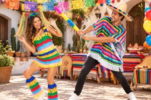 6 Pcs Halloween Pinata Couple Costume Set Costumes Mexican Cinco De Mayo Outfit for Couple Fiesta Dress Cosplay