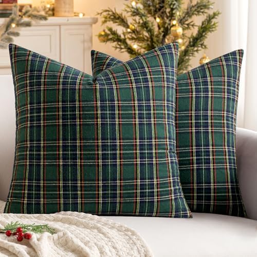 MIULEE Christmas Plaid Pillow Covers Scottish Tartan 20x20 Green
