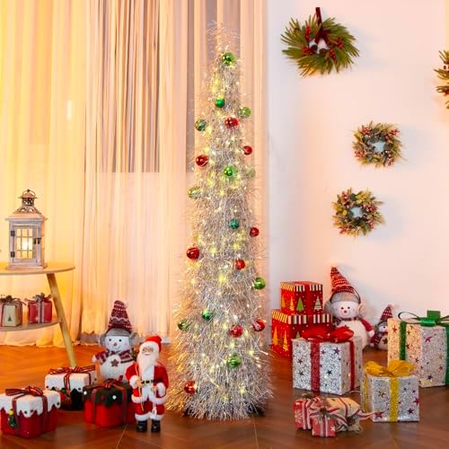Christmas Tree 5FT Artificial Xmas Decor Pop Up with Decoration Silver