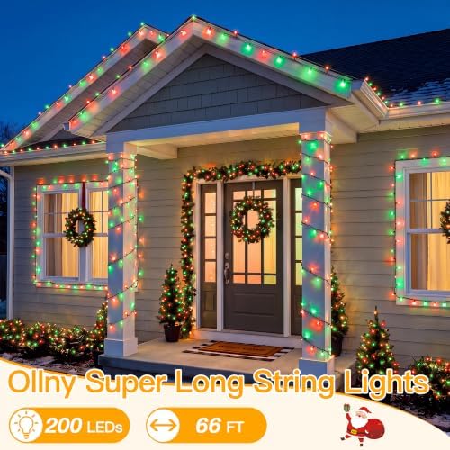 Ollny 200LED 66FT Red and Green Christmas String Lights Plug in with Remote