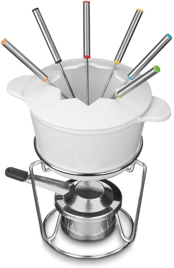 Cuisinart 13-Piece Cast Iron Fondue Set, White, 10"