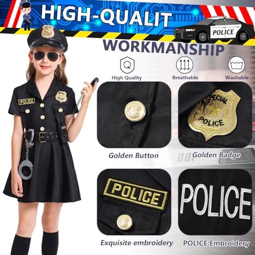 Girls Police Officer Costume Kids for Halloween with Accessories