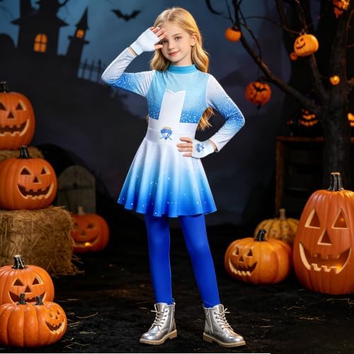 Girls Wonderland Costume Kids Cosplay Outfits Jumpsuit with Gloves Wig Set