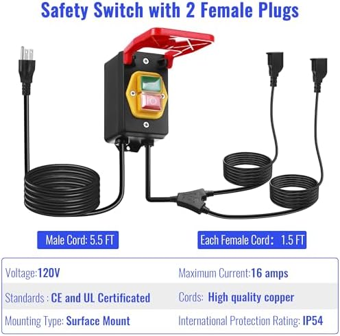 Dreyoo 120/230V Paddle Switch for Table Saw, 1 Pack, 2 Female Plug