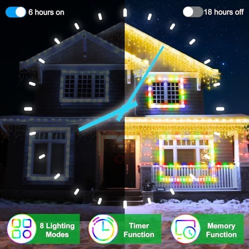 66ft LED Christmas Lights Outdoor with 140 Drops, Christmas Decorations Hanging Lights 490 LED 8 Lighting Modes, Outsite Fairy String Lights for House Xmas Wedding Party Holiday Decoration Warm White