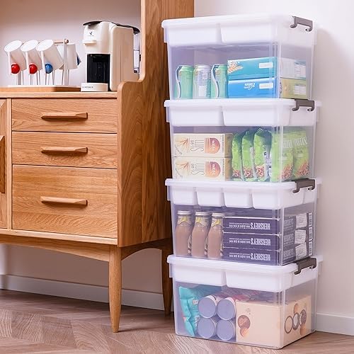 Citylife 32QT 4Packs Clear Craft Organizers and Storage Box with Tray
