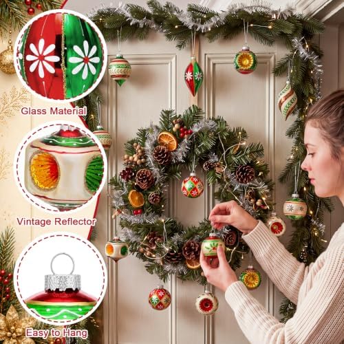 12 Pcs Vintage Glass Christmas Ornament Reflector Decor, Classic