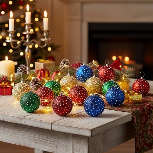 Lyrow 24 Pcs 4" Christmas Ball, Red,Blue,Green,Gold