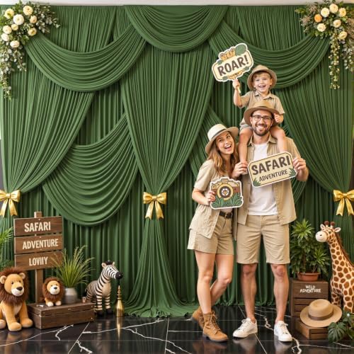 8 Panels Valley Green Backdrop Curtain for Parties Wrinkle Free Dark Green Photo Curtains Backdrop Drapes Fabric Decoration for Weding Baby Shower Birthday Party Photography 40ft(W) x 10ft(H)