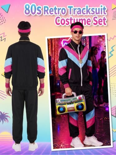 SOMSOC 80s Tracksuit for Men Women Halloween Costume Retro Windbreaker Set Neon 90s Outfit Couple Jogger Suit