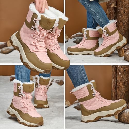 Snow Boots for Women Waterproof Mid-Calf Booties Winter Hiking Boot Durable Warm Winter Outdoor Footwear Fur Lined Boot Non-Slip Climbing Shoes