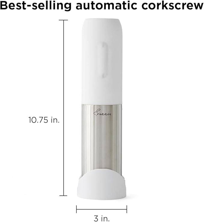 Rabbit Compact Electric Wine Opener - Electric Corkscrew with Built-In Foil Cutter, Rechargeable and Portable, Easy Wine Bottle Opening