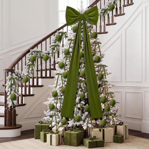 49 Pcs Moss Green Christmas Tree Decoration Set with Velvet Bow Ball