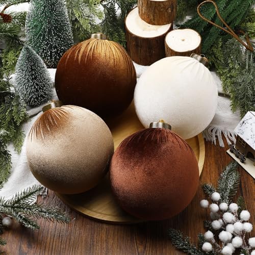 Liliful 12 Pcs Extra Large Velvet Christmas Balls Velvet Ornaments for Christmas Tree Flocked Shatterproof Xmas Tree Balls Bulk for Holiday Party Xmas Trees Hanging Decorations(6 Inch,Brown)