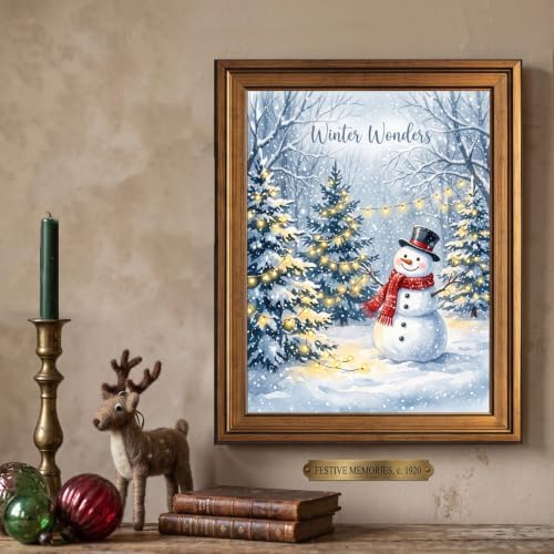 Framed Snowman Canvas Wall Art Gold Frame Inch 8x10