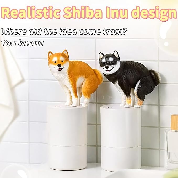 Touchless Foam Soap Dispenser, Mame Shiba Inu Design, 300 mL | Touchless infrared foam dispensing with a refillable 300 mL tank
