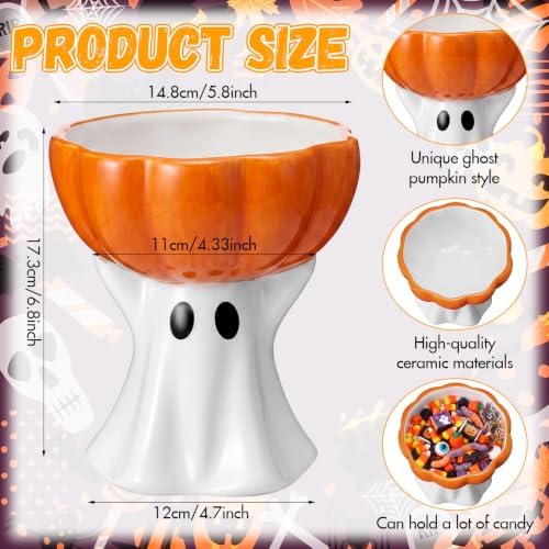 Rtteri Halloween Ghost Candy Bowl Ceramic Ghost Pumpkin Candy Dish 6.8 in