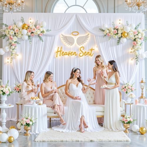 4 Panels White Backdrop Curtain for Parties Wedding Wrinkle Free White Photo Curtains Backdrop Drapes Fabric Decoration for Baby Shower 20ft(W) x 10ft(H)